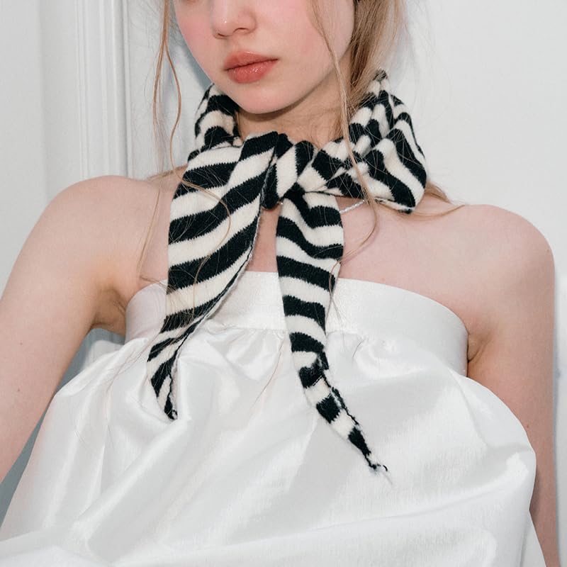 Knit Triangle Scarf for Women Stripe Head Scarf Y2k Aesthetic Accessories Cottagecore Streetwear4