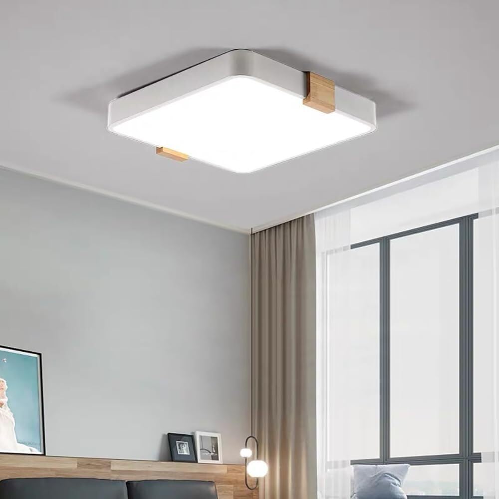 LYMSXAZOU Semi Flush Mount Ceiling Light Modern Wood Square LED Lamp Dimmable Lighting for Kitchen Bedroom Bathroom Laundry Room Living Hallway(White 19.7in)