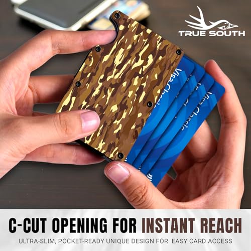 Image of True South Slim Wallet Men RFID Blocking Aluminum Brown Camo Card Holder | Rugged Aluminum Wallet with RFID-Blocking Protection & Money Clip