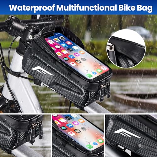Fahrradtasche Rahmen, Wasserdicht Fahrrad Rahmentasche, Oberrohrtasche Fahrrad mit 3D Sonnenblende und TPU Sensitivem Touchscreen, Fahrradtasche Rahmentasche, für Montainbikes, Rennrad, E bikes