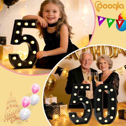 Image of Pooqla 3rd Birthday Decorations for Boys, Large Black Light Up Numbers | Black Party Decorations, 12.6in Tall Big Marquee Numbers 3rd 13th 30th Anniversary Birthday Gift for Boys Wedding Room Decor