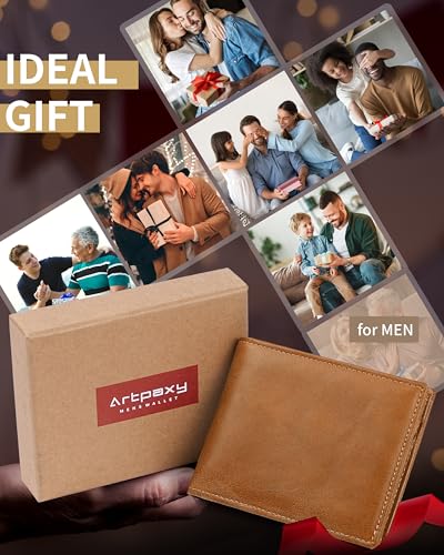 Image of Artpaxy Mens Wallet Bifold Genuine Leather RFID Blocking Wallet for Men with 1 ID Windows 13 Card Holders 2 cash pockets 1 Gift Box