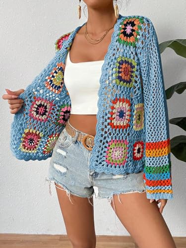 Image of SHENHE Women's Floral Crochet Cardigan Hollow Out Open Front Long Sleeve Cardigan Sweater
