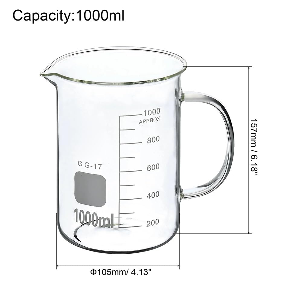 Zlewka ze szkła borokrzemowego, Zlewka laboratoryjna odporna na ciepło ze szkła borokrzemowego z uchwytem i podziałką, wiele rozmiarów(1000ml)