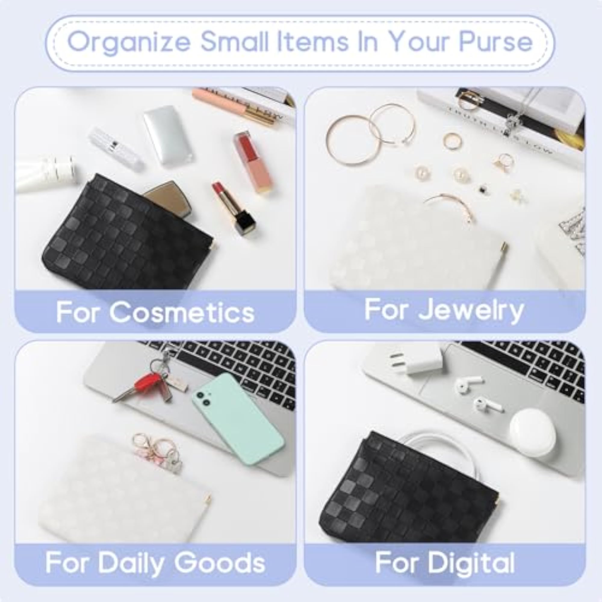 2PCS Checkered Pocket Cosmetic Bag Set for Women