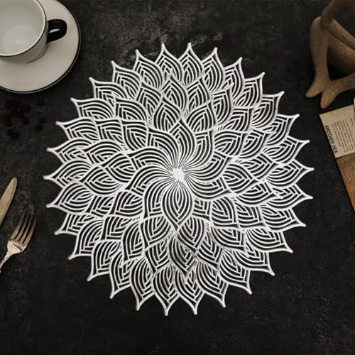 Set de table argenté creux chrysanthème 38 cm dessous de plat design rond