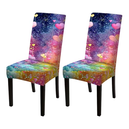 Image of Nuxovilar Heart Starry Sky Purple Stretch 23.6x70in 2PCS Chair Covers | Stretch Slipcover Dreamy Protector Sky Wrap Seat Guard Dining Room Bedroom Wedding Feast (Purple Starry)