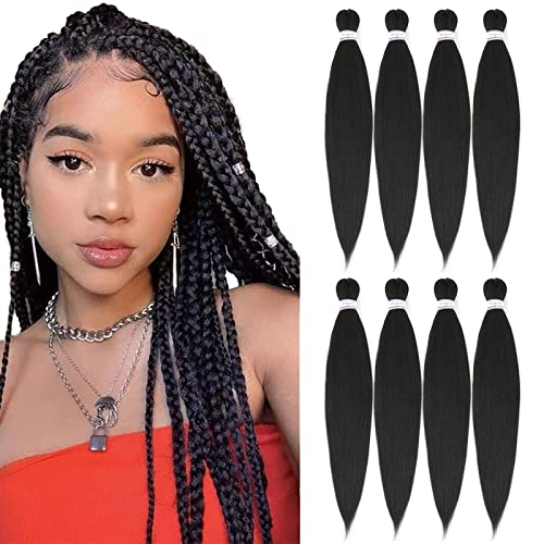 Admutty Pre Stretched Braiding Hair 28inch 8 Packs Synthetic Crochet Braids,Natural Braid Crochet Hair,Professional Soft Yaki Straight Texture(1B)