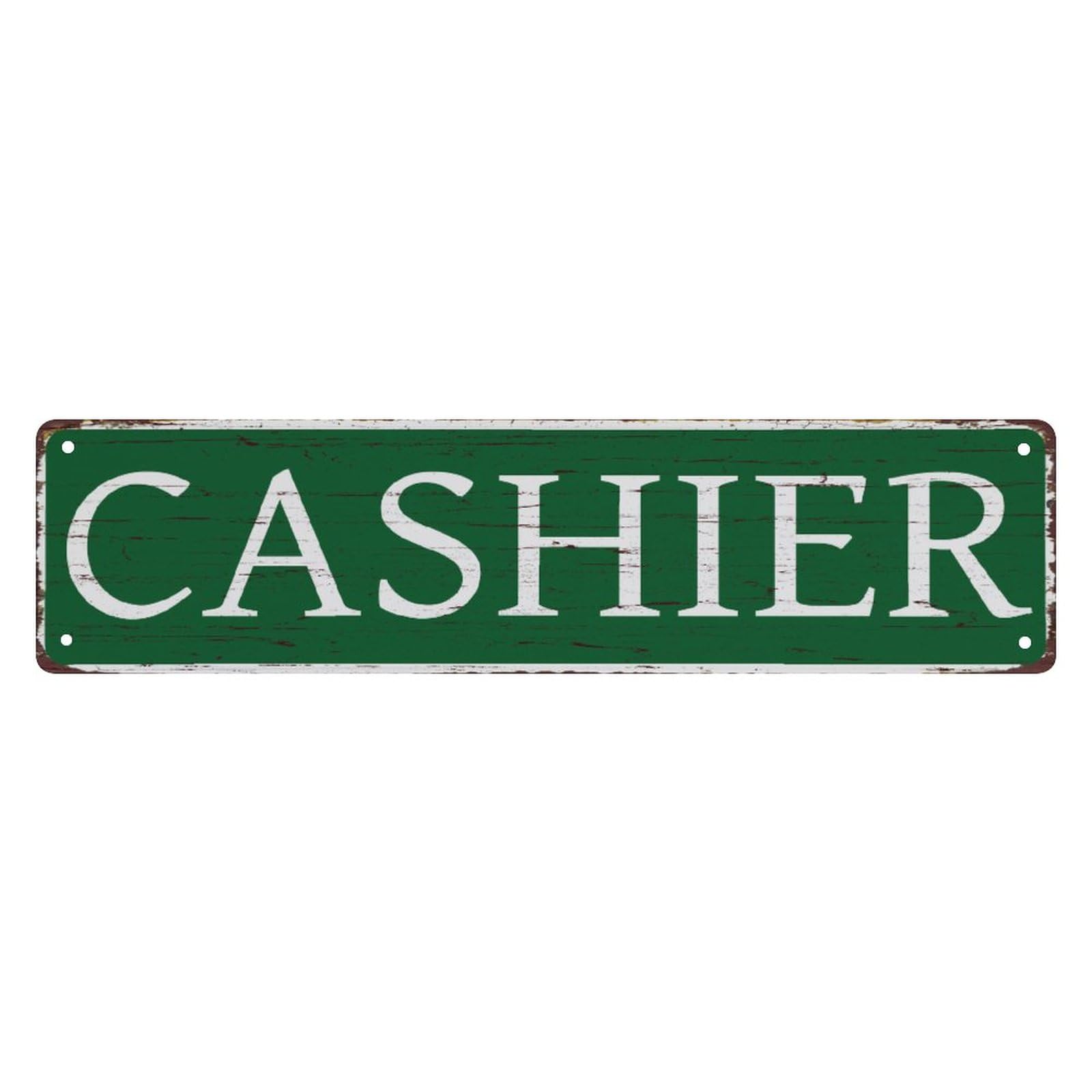 Peiyeety A008 Vintage Metal Tin Sign Decorative Wall Art Cashier Themed Sign, Rustic Style, Durable Waterproof Rustproof, For Home, Business Decor, Store, Easy To Mount, 4X16 Inch