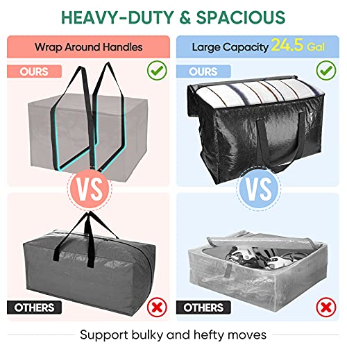Image of BALEINE 6-Pack Oversized Moving Bags with Reinforced Handles, Heavy-Duty Storage Tote for Clothes, Moving Supplies (Black, 6-Pack)