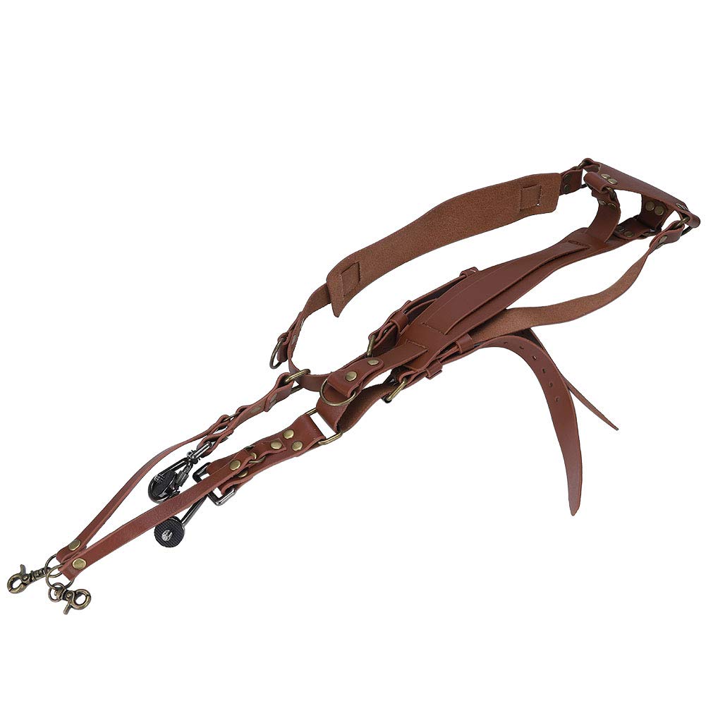 Camera Strap Adjustable Leather Camera Shoulder Strap, Camera Shoulder Harness Double Shoulder Harness Strap Two Cameras Shoulder Leather Strap for DSLR Cameras (Shoulders-Black) (Shoulders-brown)