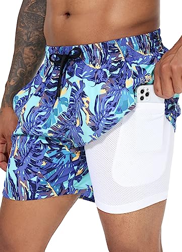 baleaf Men's Swim Trunks 5.5 & 7 & 9 Inch Board Shorts with Compression Liner Quick Dry Swim Shorts with Zipper Pockets