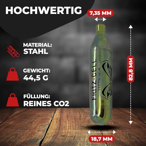 50 Fritz-Cell 12g Co2 Kapseln für Softair, Painball, Luftpistolen oder Luftgewehre