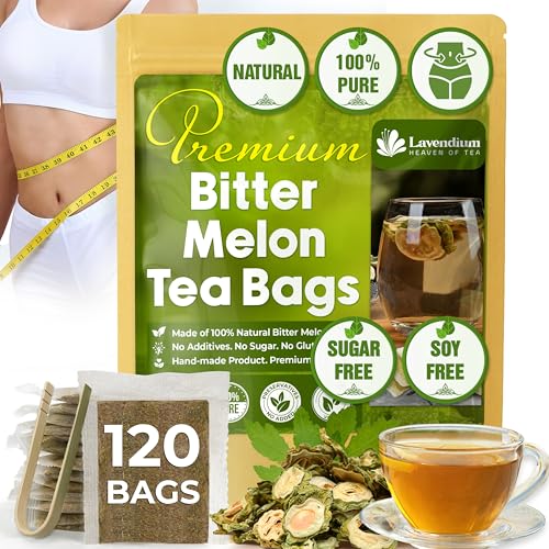 Image of Lavendium, Premium 120 Bitter Melon Tea Bags, 100% Natural & Pure Bitter Melon Fruit, No Additives or Preservatives, Non-GMO, Caffeine-Free, Plant-Based & Vegan, Perfect for Daily Herbal Tea