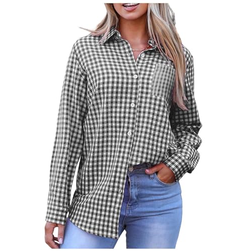 Generisch Abrigo de plumas ligero y cálido para mujer, camisa de franela con botones, Shackets Negocios Casual Blusas Abrigo de invierno para mujer, Negro , L