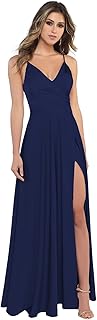 Miao Duo Vestidos de dama de honor de satén con cuello en V para mujer con abertura y tirantes delgados, vestidos formales...