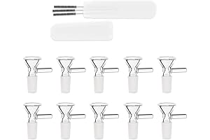 10Pcs Clear Glass Funnel Bowls with Cleaning Brush and Case - 14mm...