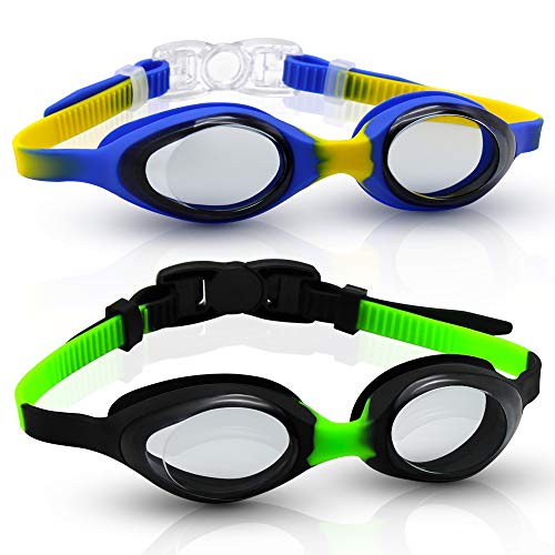 Uniswim Kids Swim Goggles Pcak of 2 for Boys Girls Age 3-12, Swimming Goggles for Early Teens Toddler,Kids Water Goggles Safe Leak Proof Anti-Fog Outdoor UV Protection