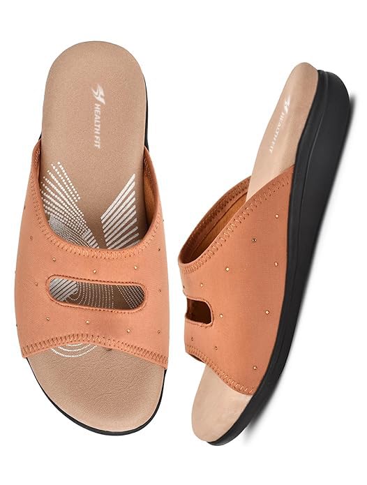 Image of HEALTH FIT EXTRA SOFT Women's Comfortable Memory Foam Doctor Slippers /Flip-Flops|Fashionable Casual & Stylish|Lightweight & Breathable|Outdoor Synthetic Casual Chappals Sandals Ladies & Girls HF25
