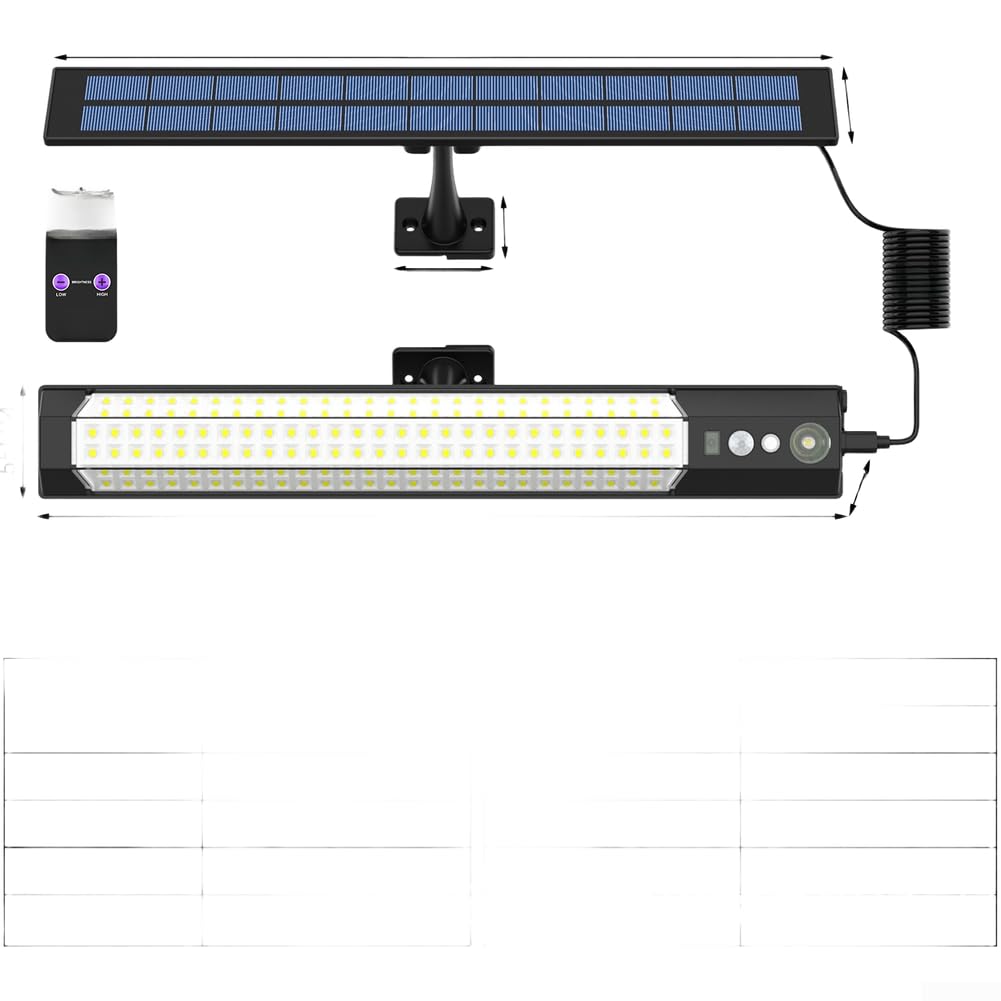 Solar Powered LED Wall Light Outdoor Waterproof Motion Sensor 316 LEDs 1500mAh for battery Operated Garden Security Lamp 7 Lighting Modes with Remote Control Black(B)