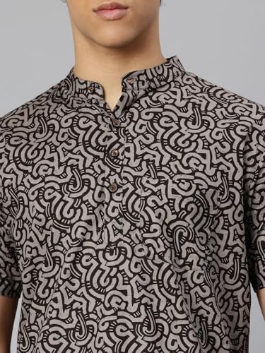 Image of Majestic Man Men Slim Fit Ethnic Motifs Cotton Printed Half Sleeve Short Kurta