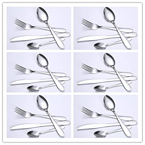 Ensemble de couverts en argenterie, 24 pièces, acier inoxydable, ensemble vaisselle for dîner, restaurant, couteau, fourchette, cuillère, cuisine, Noël, 6 ensembles argentés