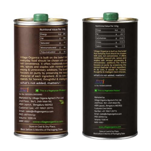Image of Village-Organica Cold Pressed Black and White Sesame Oil Combo | Black Til OIl & White Til Oil | 1000 ml Each | Unrefined | Tin Cans | Total 1000ml *2