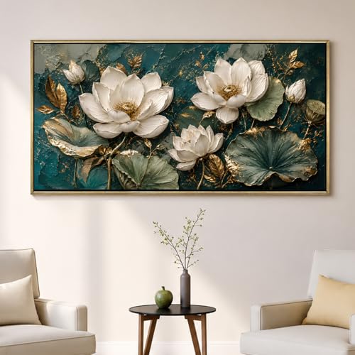 Image of PAPER PLANE DESIGN Bloom Canvas Wall Art with Vintage Gold Floating Frame, 2 x 4 Feet Ready to Hang Canvas Art for Living Room Bedroom - FLR-081