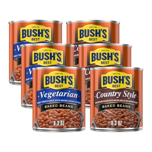 Image of Bush's Best Baked Beans Variety Pack, Seasoned Beans in Savory Sauce for BBQ, Cookouts, Side Dishes and Easy Meals, Vegetarian and Country Style, 8.3 Ounce Each (Variety Pack)