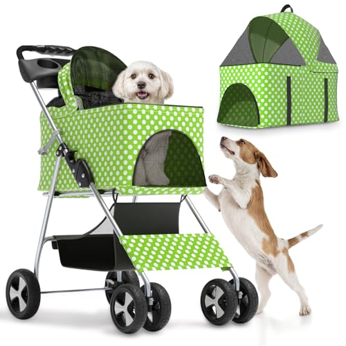 Image of Magshion 3-in-1 Foldable Pet Stroller for Small to Medium Dogs and Cats | Dog Travel Jogger with Detachable Carrier, Cup Holder & Storage Basket, For Small /Medium Dogs & Cats Up to 33 lbs