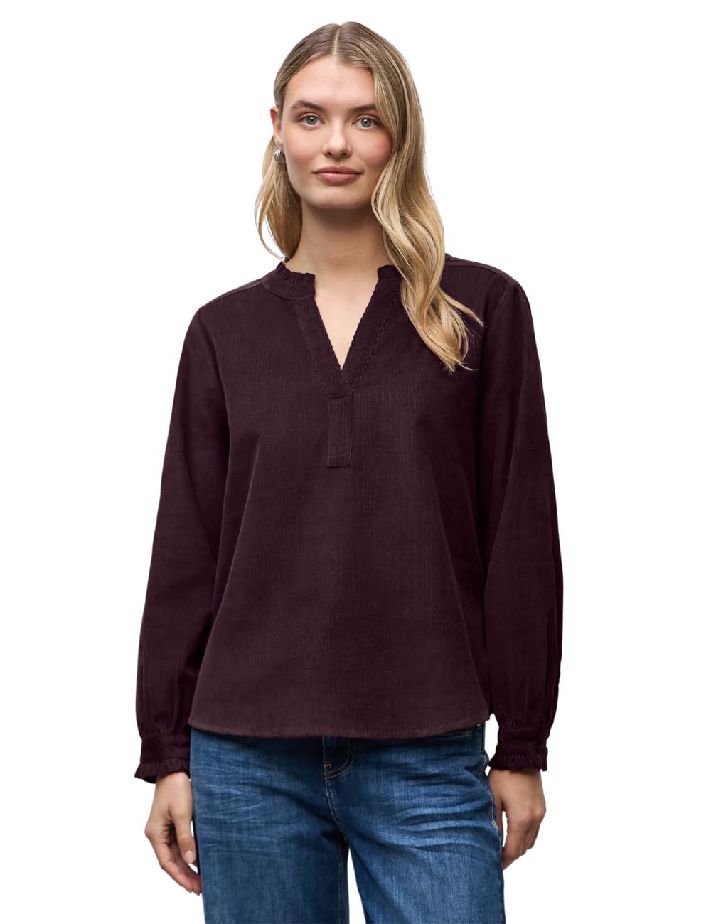 Street One Damen Cordbluse mit Rüschen