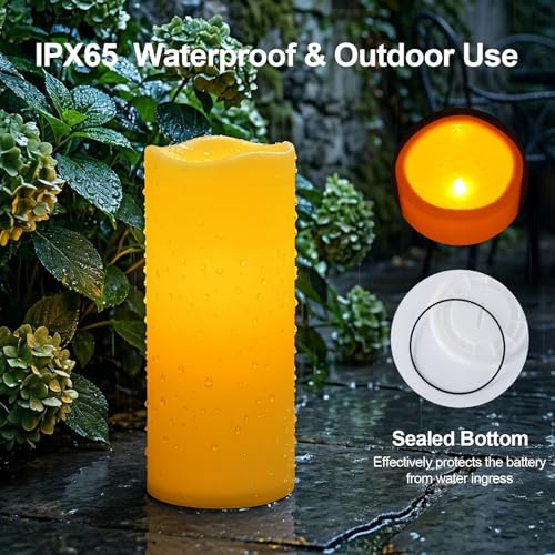 Image of Amagic 5 inchx12 inch Outdoor Waterproof flameless Candles with Remote Control and Timer, Battery Operated Electric Flickering LED Pillar Fake Candle for Home, Wedding Decor, Ivory