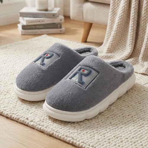 Image of VRITRAZ Men's Plush Winter Slippers | Soft Furry Lined Indoor Slides | Warm Comfortable Anti-Slip Home Footwear