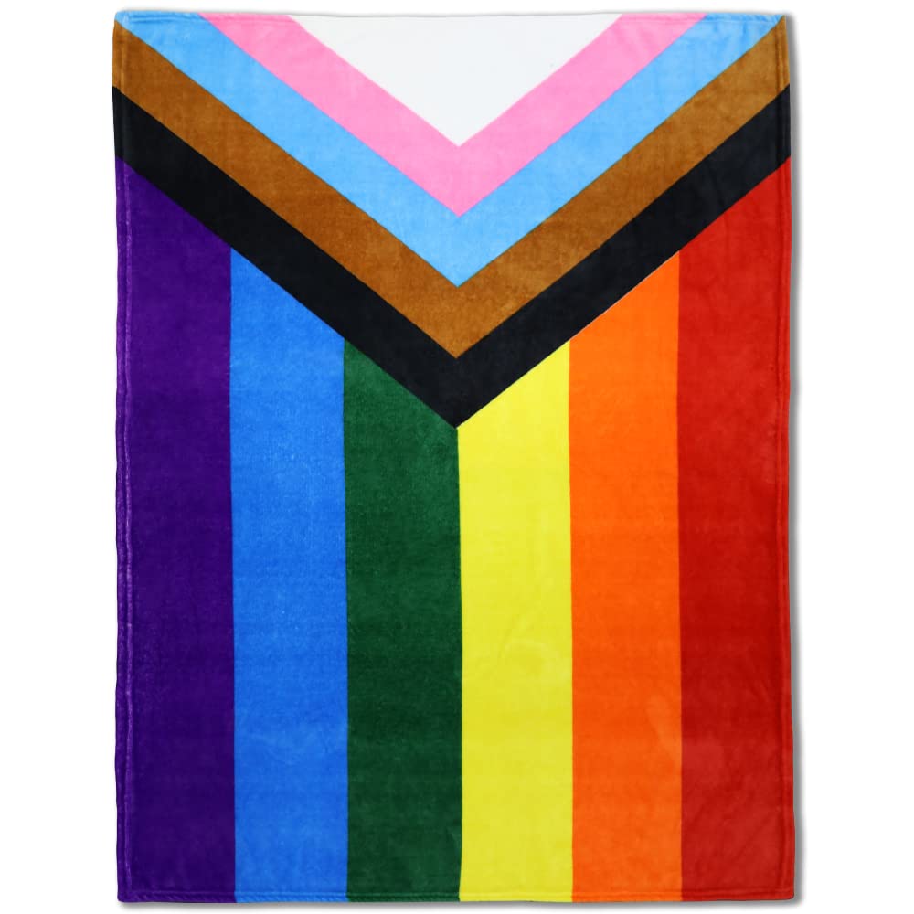 Progress Pride Super Plush Blanket - 50x60 Soft Throw Blanket - Perfect for Cuddle Season Progressive Pride LGBT Blanket for Bedroom, Living Room, Spring Time, Holidays, Kids, Babies, Adults & Decor