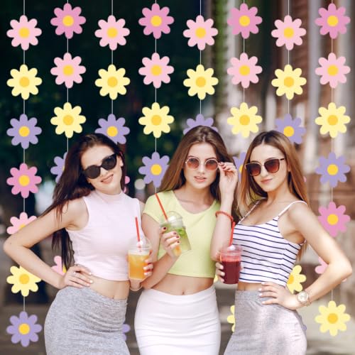Image of Pasimy 8 Pcs Daisy Boho Party Decorations Groovy Daisy Paper Garlands White Flower Hanging Garland Banner Hippie Flower Cutouts for Birthday Shower Wedding Party Favor Supplies (Fresh,Pastel Pink)