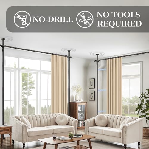 Image of Room Divider Curtain Set-No Drilling Curtain Rod Set, Retractable Room Divider, Adjustable for Office Bedroom, Easy Install Beige-100 W x 84 inch L(Pack of 1)