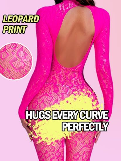 Women Sexy Fishnet Bodysuit, Lace Leopard Jumpsuit Full Body Stockings Mesh Lingerie, One Piece Party Festival Rave Outfits - Image 3