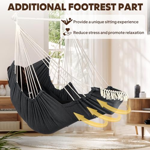 Image of Chihee Hammock Chair Foot Rest 2 Cushions Max 500lbs Metal Spreader Bar | Robust Hanging Chair Soft Cotton Blended Swing Collapsible Easy Storage Strong Strap Iron Carabiner Pocket Indoor Outdoor