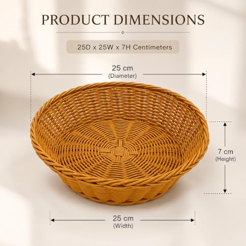 Image of Round Roti Basket Set of 6 |Bread Basket |Woven Plastic Serving Baskets for Snacks, Chapati, Bakery Items & More | Durable & Easy-to-Clean for Home, Cafe & Restaurant Use, Brown