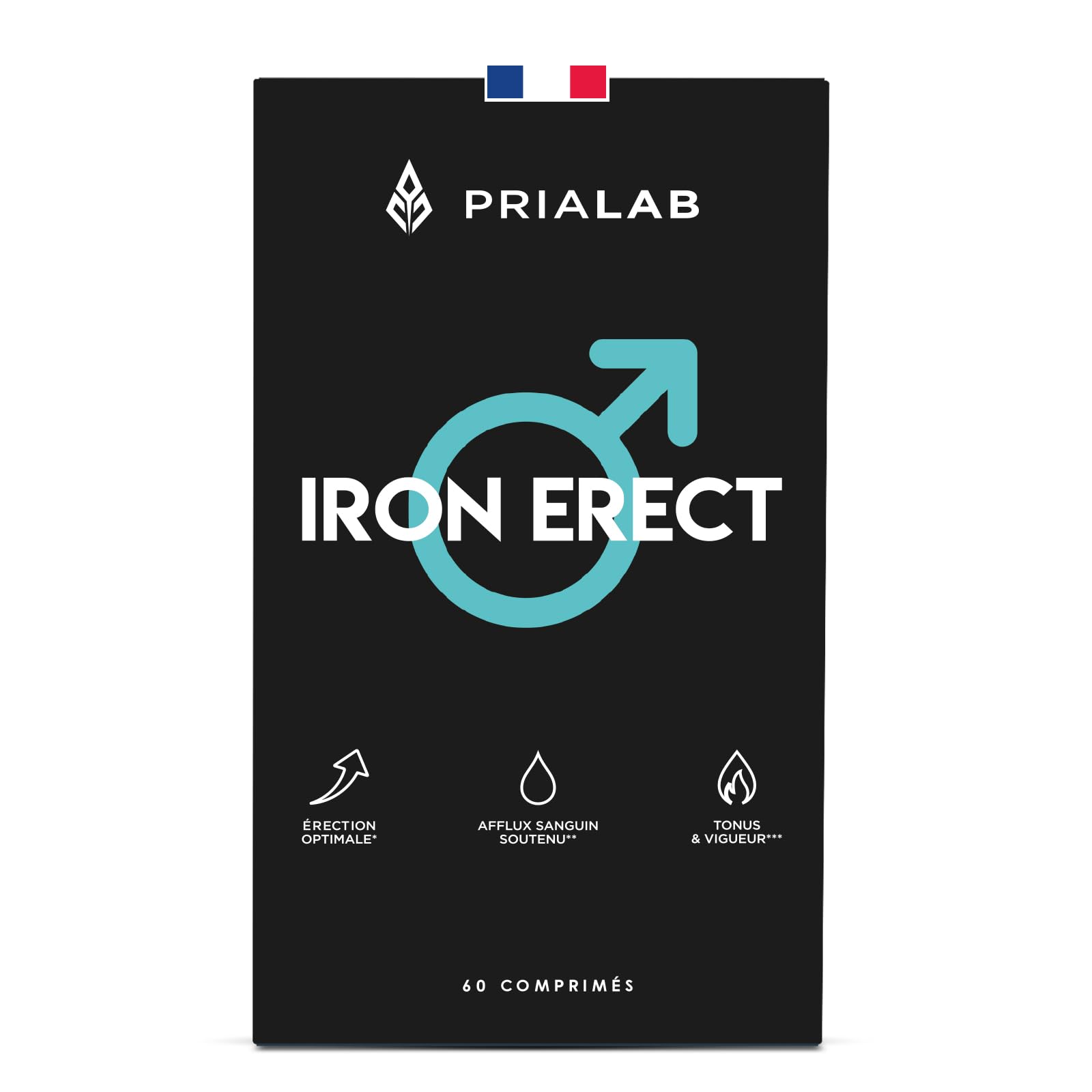 Iron Erect | Formule Virilité Homme | Tribulus, Safran, Ginseng, L-Arginine et Ginkgo | Energie | Aphrodisiaque Puissant | Circulation Sanguine | 60 Comprimés Vegan & Made in France | Prialab