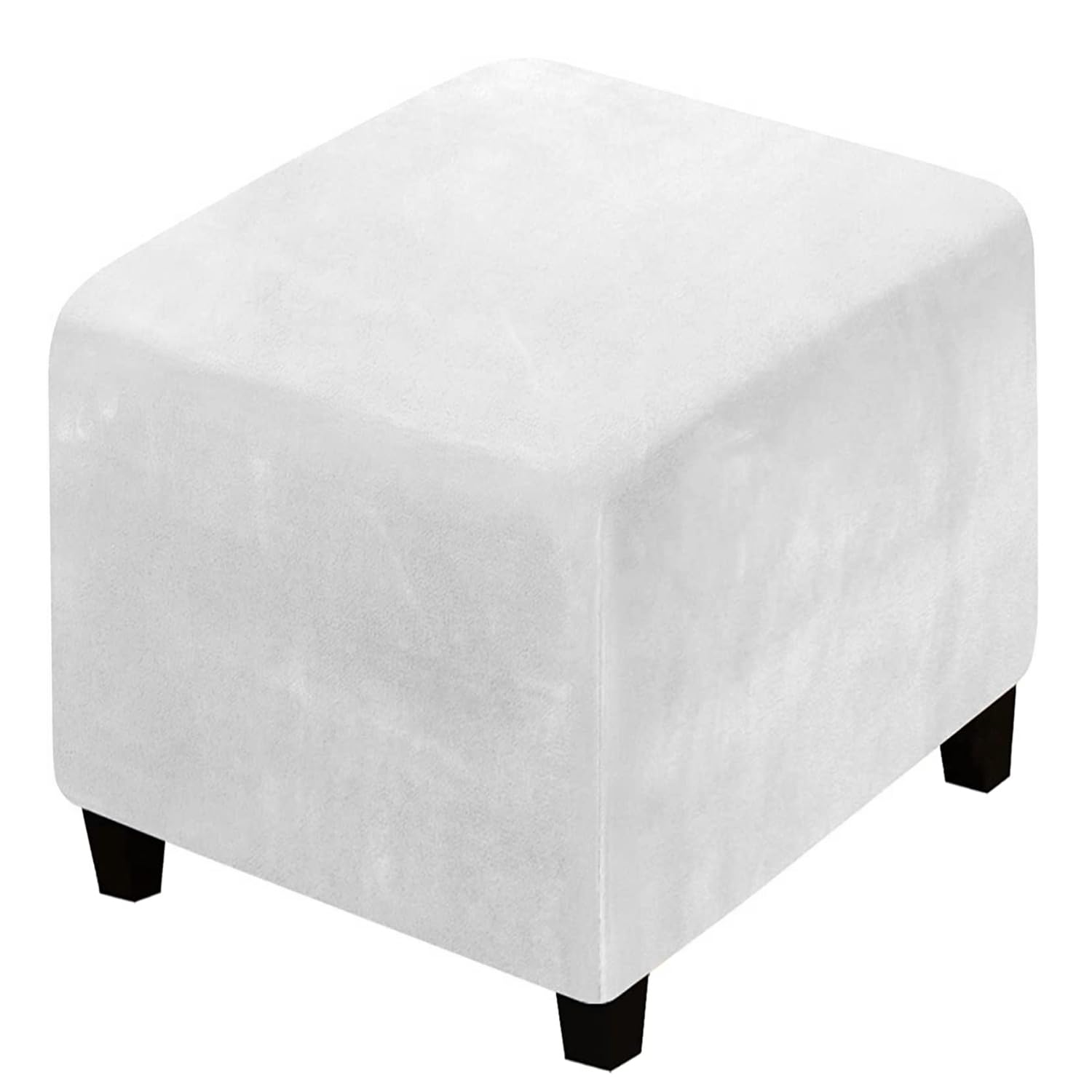 XGANGM Custom Made Velvet Ottoman Covers Slipcovers Square Small/Extra Large/Large/Medium Stretch Storage Stool Ottoman Protector Cover (Contact the seller before customization),milky,1small
