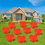 10 Pieces Valentine's Day Decorations Outdoor Yard Garden Porch Sign - Large Double-Sided Red Heart Design Signs with Stakes for Romantic Love Wedding Engagement Anniversary Patio Pathway Lawn Decor