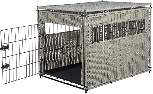 TRIXIE Moderne, verschließbare Hundebox für die kurzzeitige Unterbringung zu Hause Home Kennel, POLYRATTAN, M: 58 × 60 × 77 cm, HELLGRAU - 39749