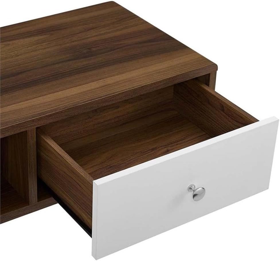 Sleek 70'' Walnut White Media Console with Cabinet Storage