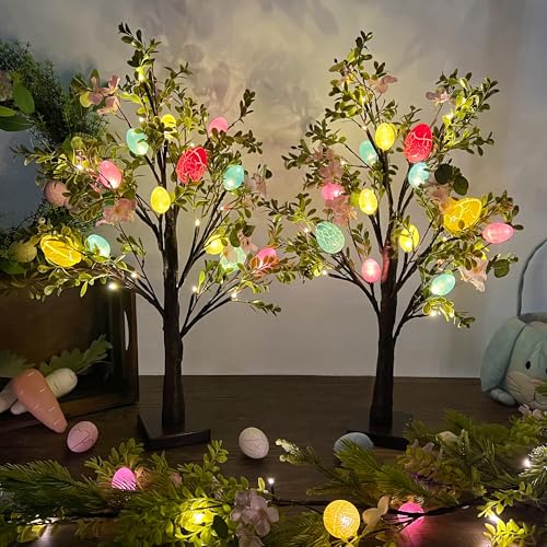 DRDUDU-Easter-Decoration-Set-of-2-Lighted-24-Inch-Artificial-Tree-with-Easter-Eggs-Colorful-LED-Lights-Light-Up-Tabletop-Bonsai-Tree-for-Table-Home-Holiday-Spring-Decor DRDUDU Easter Decoration Set of 2 Lighted 24 Inch Artificial Tree with Easter Eggs Colorful LED Lights Light Up Tabletop Bonsai Tree for Table Home Holiday Spring Decor