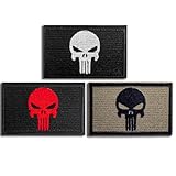 HWQVA 3PCS Skull Patches Embroidered Tactical Morale Patch Applique Fastener Hook and Loop