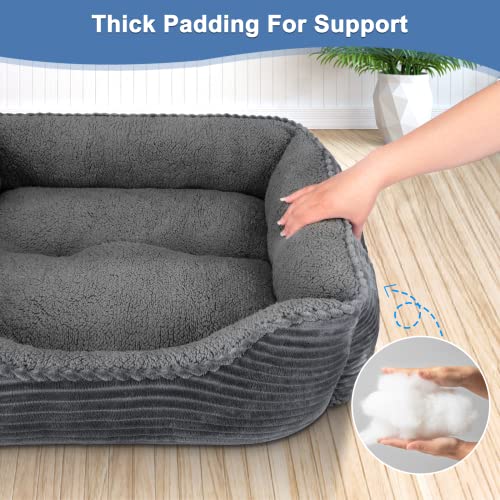 FURTIME-Rectangle-Dog-Beds-Medium-Washable25x21-Super-Soft-Grey-Dog-Bed-Cat-Bed-Fluffy-Plush-Puppy-Bed-with-Slip-Resistant-Bottom-for-Corgi-French-Bulldog-Cocker-Spaniel