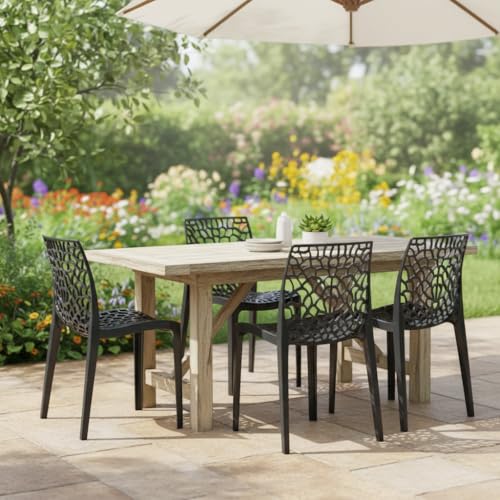 Image of Supreme Web Plastic Chair |Armless Chair for Dining Room Set, Home, Cafe & Outdoor Use |Weight Bearing Upto 220kgs(Color: Black; Set of 4)