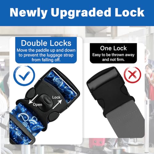 Image of Luggage Straps for Suitcases, Travel Adjustable Belt with Quick Release Buckle, Heavy Duty Nylon Bag Packing Strap, Unique Bright Identifiers Business Travel Accessories (2 Pack) - Blue Pattern