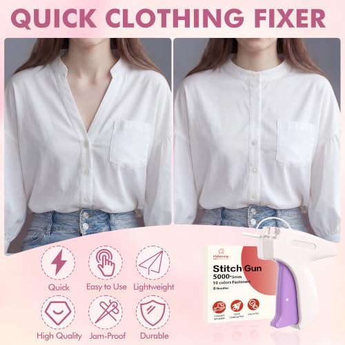 Image of Stitch Gun for Clothes, Tagging Gun, Quick Clothing Fixer, 10 Color | 5000 Fasteners, 0.04 inch Fine Needle, 6 Needles, Portable, Handheld, Compact, Lightweight, Easy to Use, Versatility, Durable